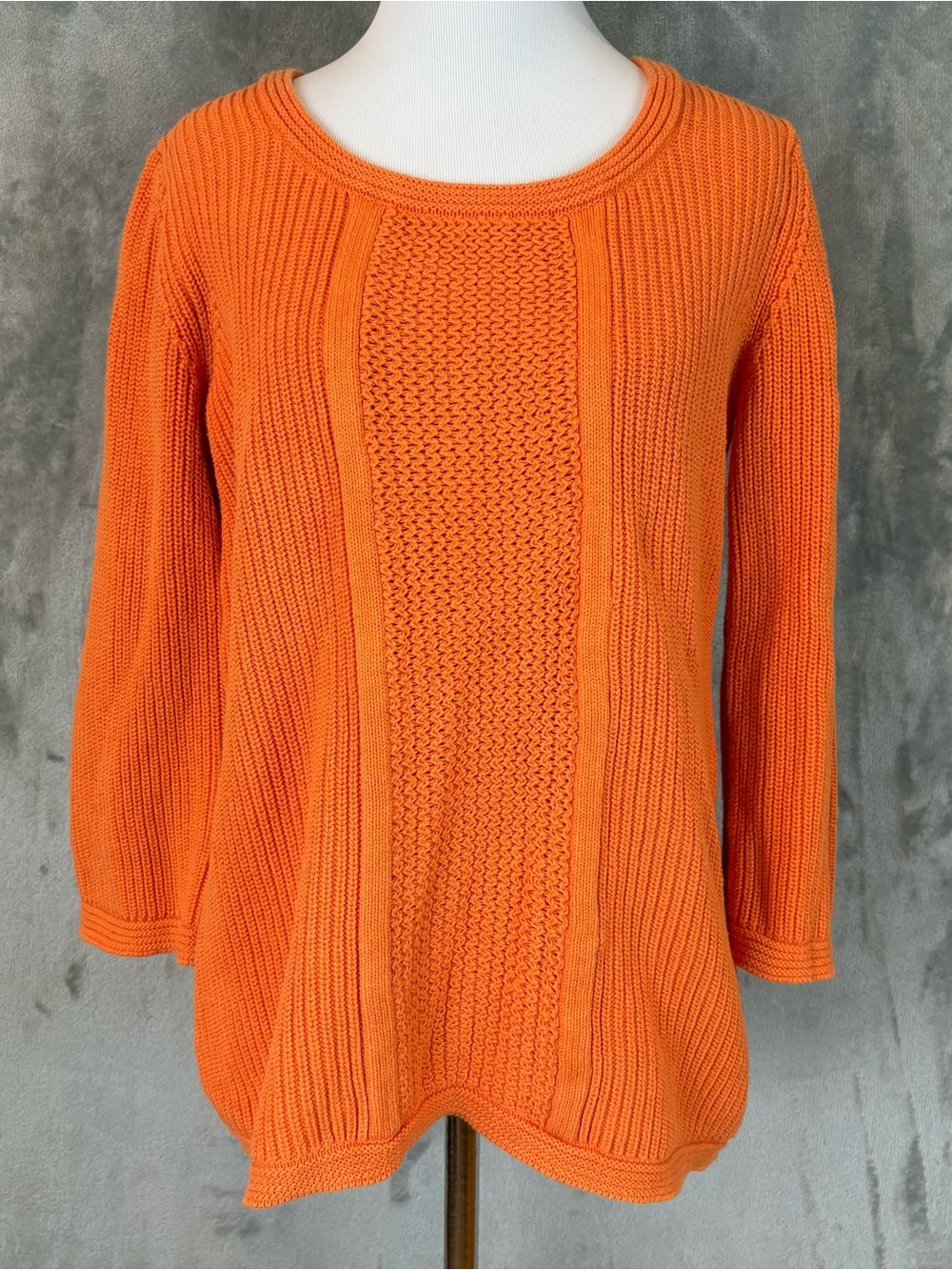 Madison Hill Orange Mixed Knit Pullover Sweater Scoop Neck Wmn’s M